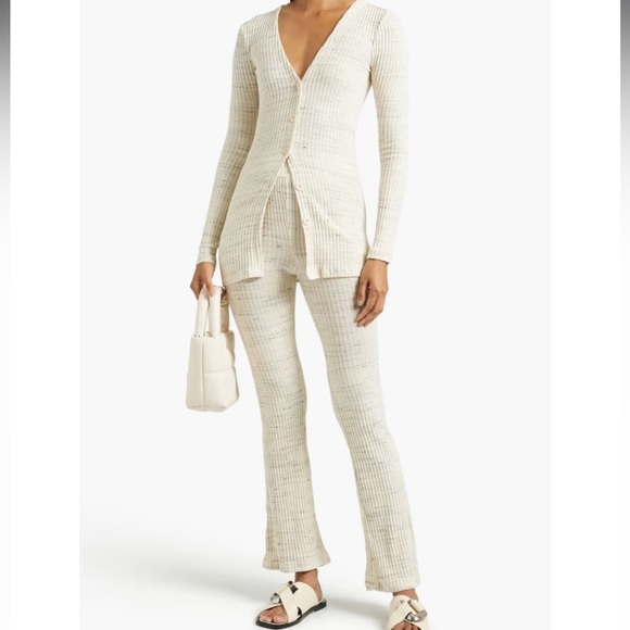 Monrow Marled Ribbed Soft Flare Leg Pants - Picture 1 of 7